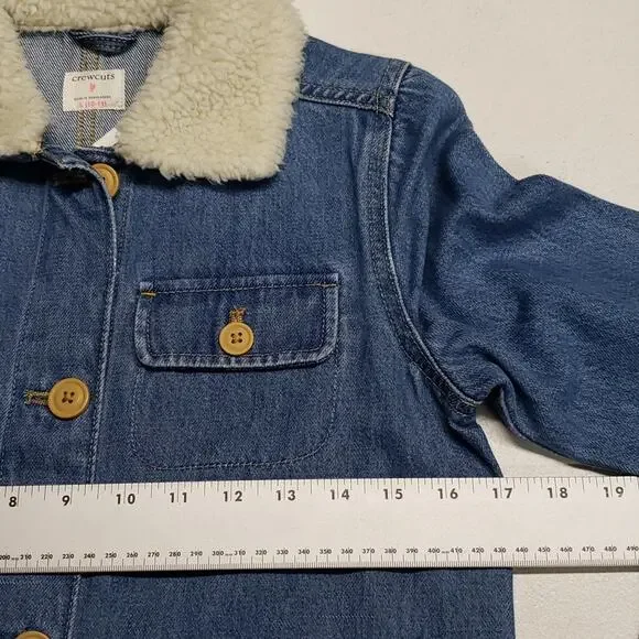 Crewcuts J. Crew Girls' Denim Chore Jacket Sherpa Trim Large 10/11 Barn Jacket - Picture 10 of 12